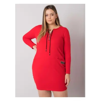 Női plus size ruha zsebekkel ALESSIA piros