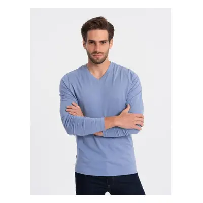 Férfi hosszú ujjú V-NECK nyomtatás nélküli világoskék