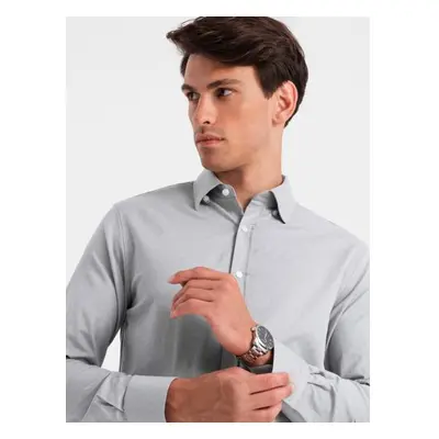 Pánská SLIM FIT košile z ozdobné tkaniny šedá V2 OM-SHCS-0175