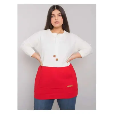 Női kapucnis pulóver plus size SIRA ekrü-piros