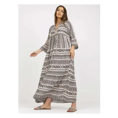 Női boho stílusú oversize maxi ruha BETH bézs-fekete