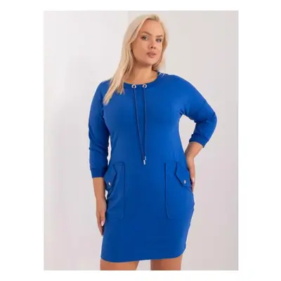 Női plus size pulóver ruha zsebekkel Kobaltkék