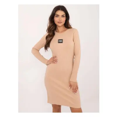 Camel színű, széles csíkos bodycon ruha