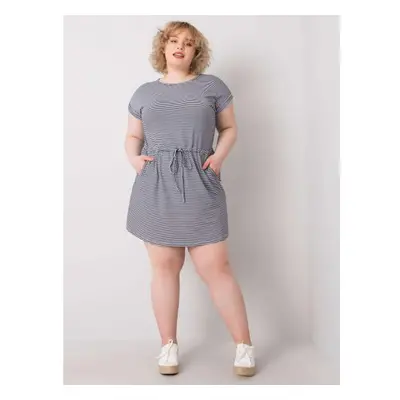 Női csíkos plus size mini ruha SARIYAH tengerészkék-fehér színben