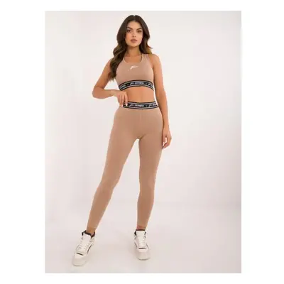 Női viszkóz leggings FOR FITNESS sötétbézs sötétbézs