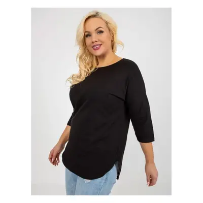 Női hosszabb plus size basic blúz 3/4 ujjal fekete fekete