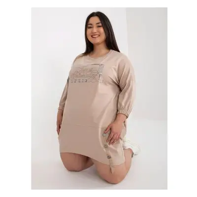 Női zsebes plus size pulóverruha ERI bézs