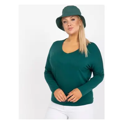 Női V-nyakú egyszínű plus size blúz ELISA sötétzöld