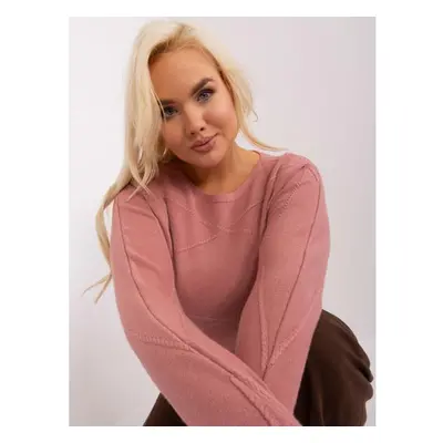 Női bordázott mandzsettás pulóver plus size DIKAL pink