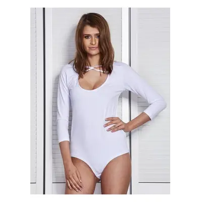 Női bodysuit VERONA fehér, dekoratív nyakkivágással