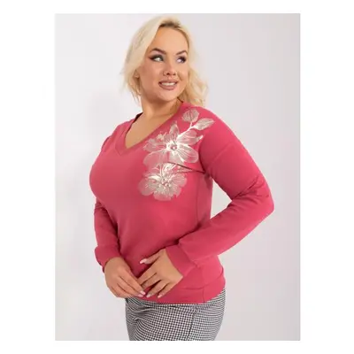 Női plus size blúz ékköves applikációval LEONA sötét korallszín