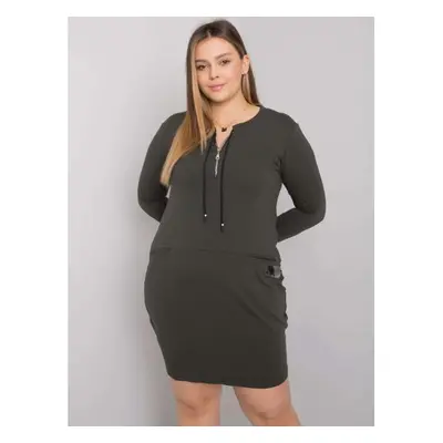 Női plus size ruha zsebekkel ALESSIA khaki khaki