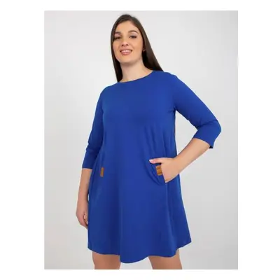 Női mini plus size ruha zsebekkel DALENNE kobalt kobalt