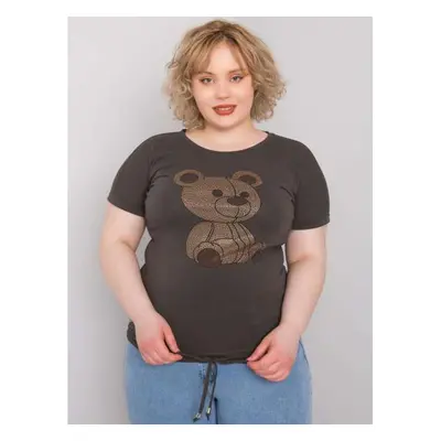 Női blúz strasszkövekkel plus size LUCE sötét khaki színű