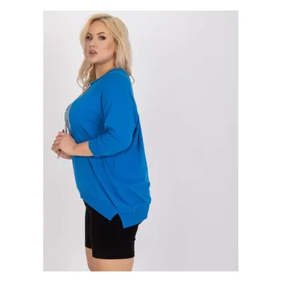 Női plus size blúz arany applikációval AMELIA sötétkék