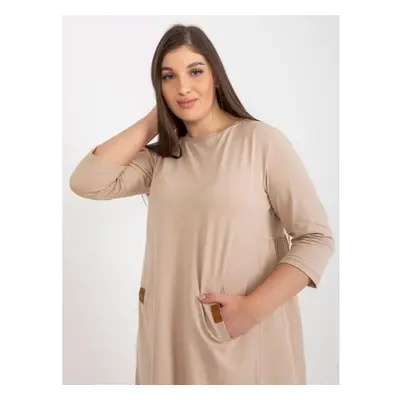 Női 3/4 ujjú plus size miniruha DALENNE sötétbézs sötétbézs