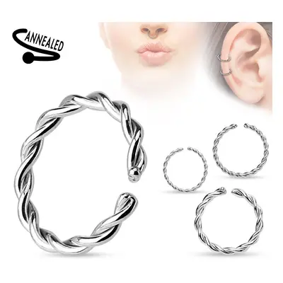 Piercing orrba vagy fülbe, sebészeti acél, spirálisan tekert karika - Vastagság x átmérő: 0,8 mm