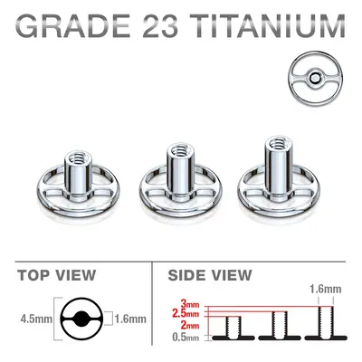 Bőr alatti titánium microdermal implantátum, kerek alak, belső menet, 1,6 mm - Hossz: 2 mm