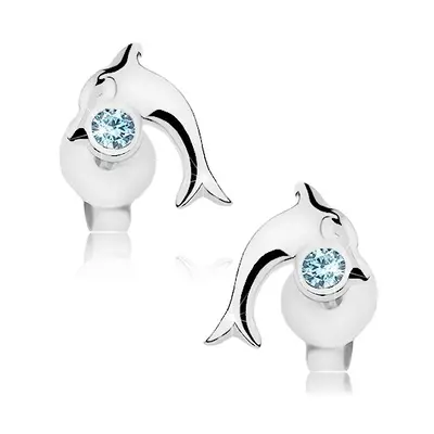 925 ezüst fülbevaló, fényes ugró delfin kék Swarovski kristállyal