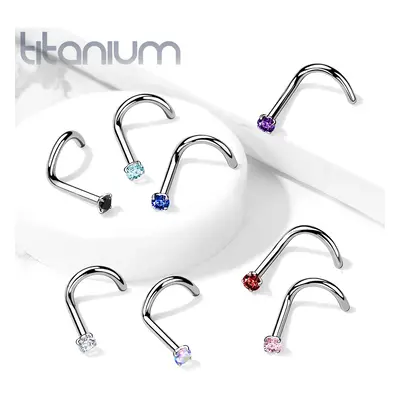 Titánium Ívelt orr piercing, kis kerek cirkónia, 1 mm - A cirkónia színe: Aquakék - Q