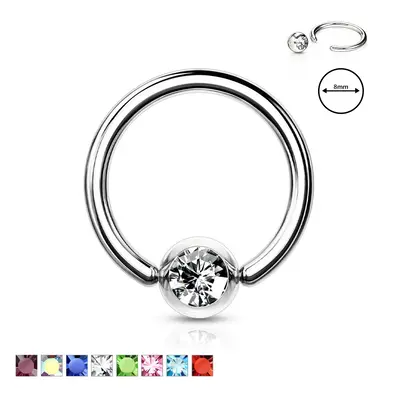 316L acél szemöldök piercing - gyűrű átlátszó kristállyal kerek tartóban,1 mm, átmérő 8 mm - A c