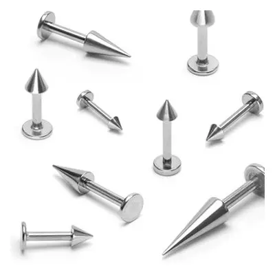 Acél labret fényes kúp végződéssel, ezüst színben 1,6 mm - Méret: 10 mm x 3x3 mm