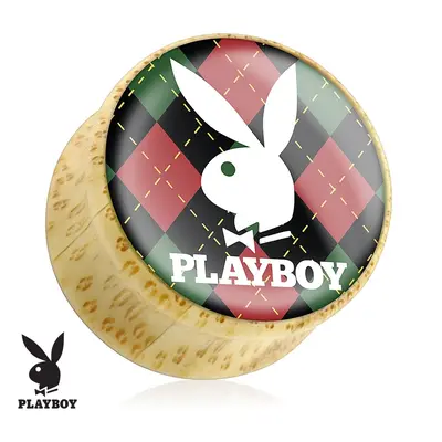 Bambuszból készült fül plug, Playboy nyuszi kockás alapon - Vastagság: 12 mm