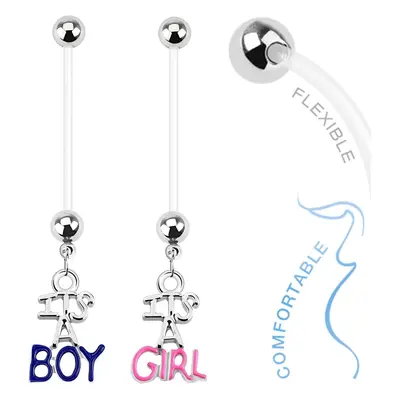 Köldökpiercing bioflexből terhes nők számára, "IT'S A BOY", "IT'S A GIRL" - A piercing színe: Ké