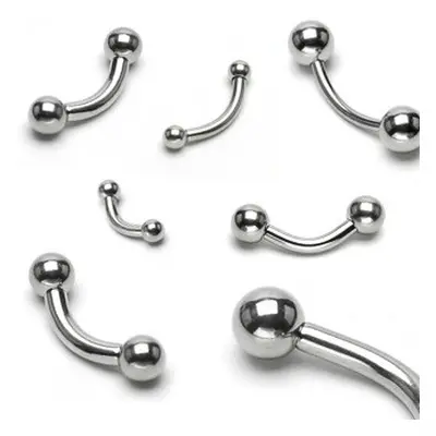 Acél piercing szemöldökbe, mérsékelten ívelt, két golyó, különböző nagyságok - Méret: 1,2 mm x 1