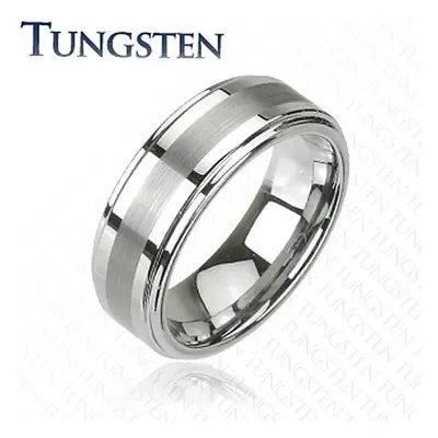 Tungsten gyűrű sötétszürke árnyalatban, fényes csiszolt középső sáv, 8 mm