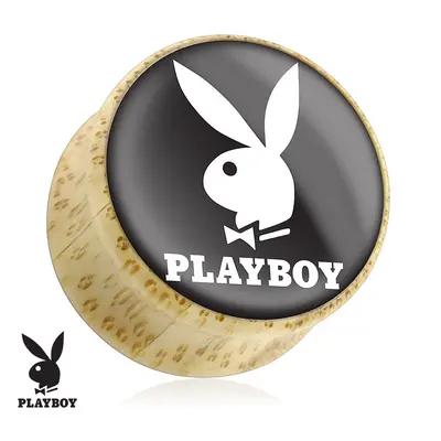 Nyereg alakú plug természetes anyagból, Playboy nyuszi, fekete alapon - Vastagság: 12 mm