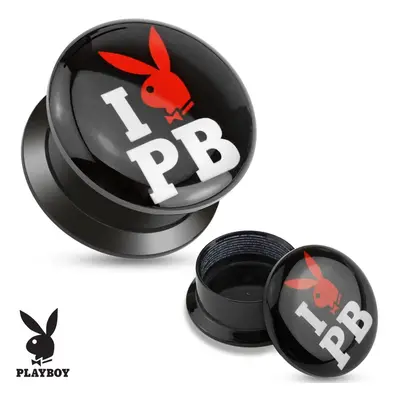 Fekete csavarható plug akrylból - I love Playboy - Vastagság: 14 mm