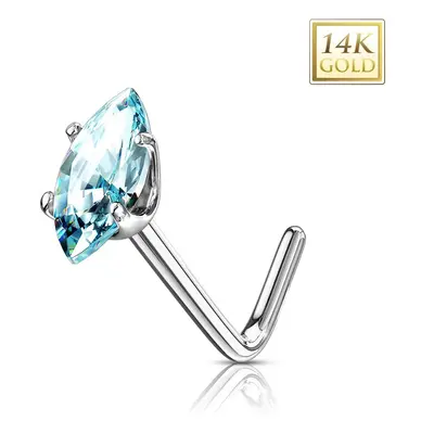 14K fehér arany orr piercing - búzaszem alakú világoskék cirkónia