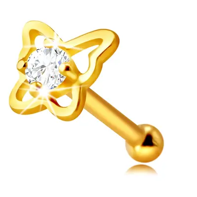 14K sárga arany gyémánt orr piercing - pillangó formával ,briliánssal, 1,5 mm