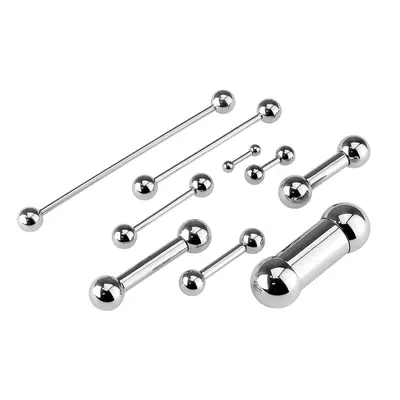 Acél piercing ezüst színben - golyókban végződő egyenes rúd - Méret: 1,2 mm x 10 mm x 4 mm