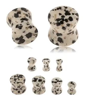 Dalmata jáspis plug, szürkésbarna árnyalat, fekete és barna foltok - Vastagság: 3 mm