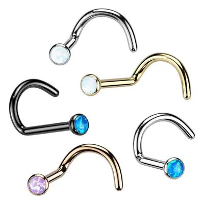 Hajlított titánium orr piercing - színes szintetikus opál, 1 mm - A piercing színe: Arany - fehé