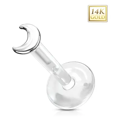 Fehér 14K arany fül piercing, labret - átlátszó Bioflex, félhold alakban