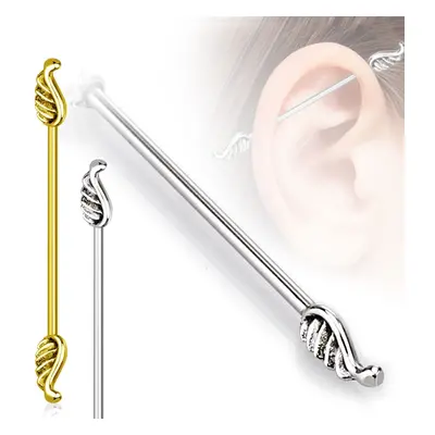 316L acél fül piercing - angyal szárnyakkal, 1,2mm - A piercing színe: Ezüst