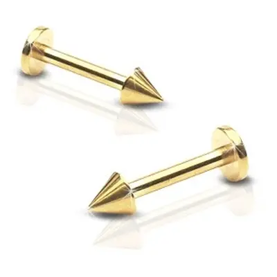 Fényes acél piercing állba - labret tüskével, arany szín - Méret: 1,6 mm x 10 mm