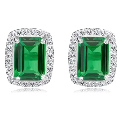 925 Silver earrings - green rectangular zircon, clear zircon edge