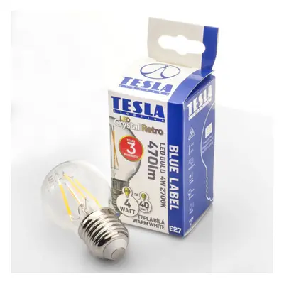 Tesla - LED minigömb FILAMENT RETRO izzó, E27, 4W, 230V, 470lm, 2700K, 360°,clear