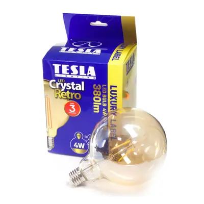 Tesla - LED GLOBE G125 VINTAGE izzó, E27, 4W, 230V, 380lm, 2400K, 360°, borostyán