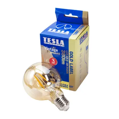 Tesla - LED GLOBE G80 VINTAGE izzó, E27, 4W, 230V, 380lm, 2400K, 360°, borostyán