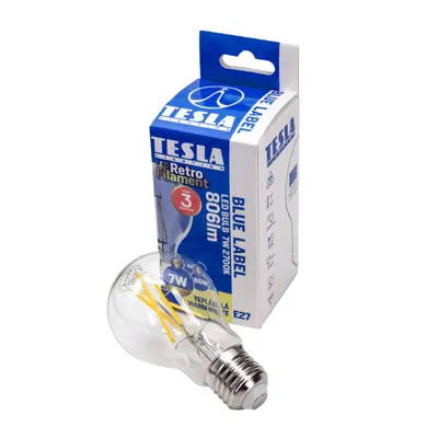 Tesla - LED FILAMENT RETRO izzó, E27, 6,5W, 230V, 835lm, 2700K, 360°,clear