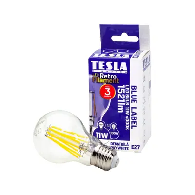 Tesla - LED izzó, E27, 11W, 230V, 1521lm, 2700K meleg fehér, 360°, clear