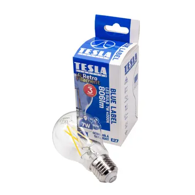 Tesla - LED FILAMENT RETRO izzó, E27, 7W, 230V, 806lm, 4000K, 360°,clear