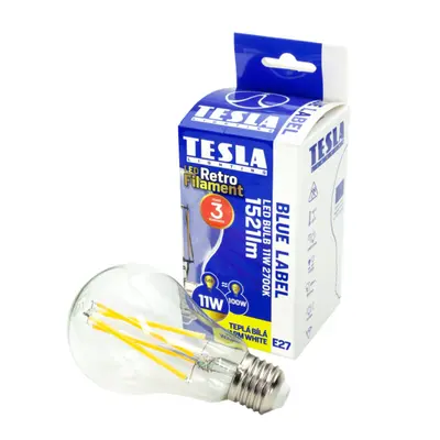 Tesla - LED FILAMENT RETRO izzó, E27, 11W, 230V, 1521lm, 2700K, 360°, clear