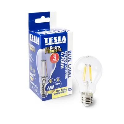 Tesla - LED Filament RETRO izzó, E27, 4W, 230V, 470lm, 2700K, 360°, clear