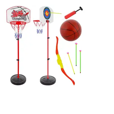 Kosárlabda és íjász céllövő szett gyerekeknek, 2 az 1-ben, állítható magassággal, kül- és beltér
